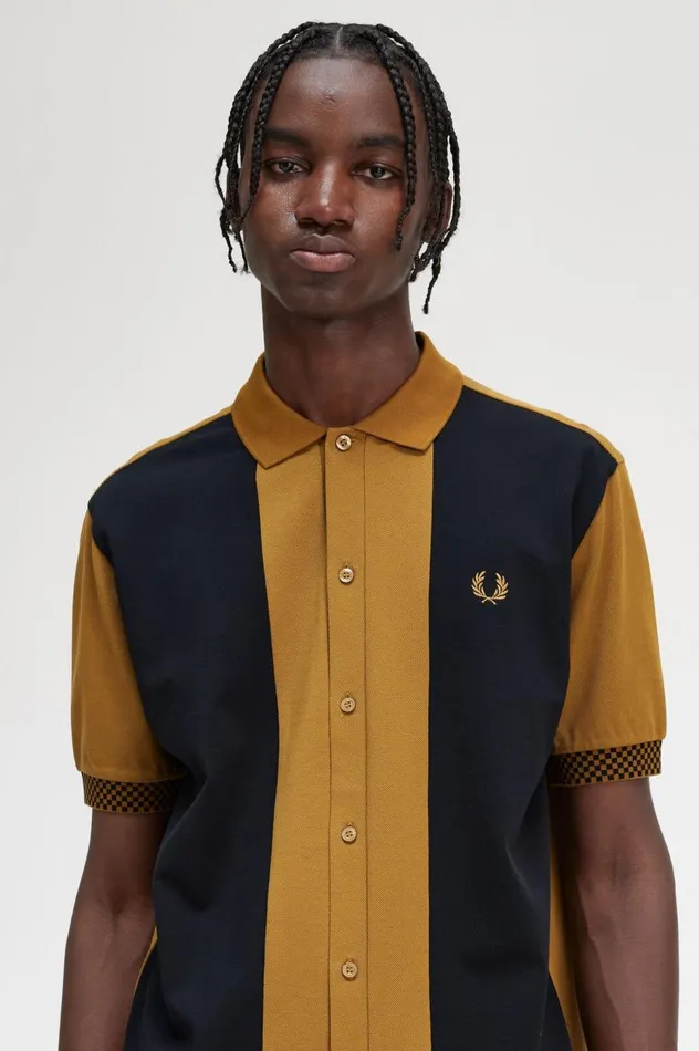 Men Button Through Polo Shirt Dark Caramel Fred Perry Polo Shirts