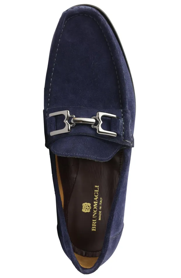 Men Casual Shoes Bruno Magli Trieste Classic Leather Moccasin 8211 Navy Suede