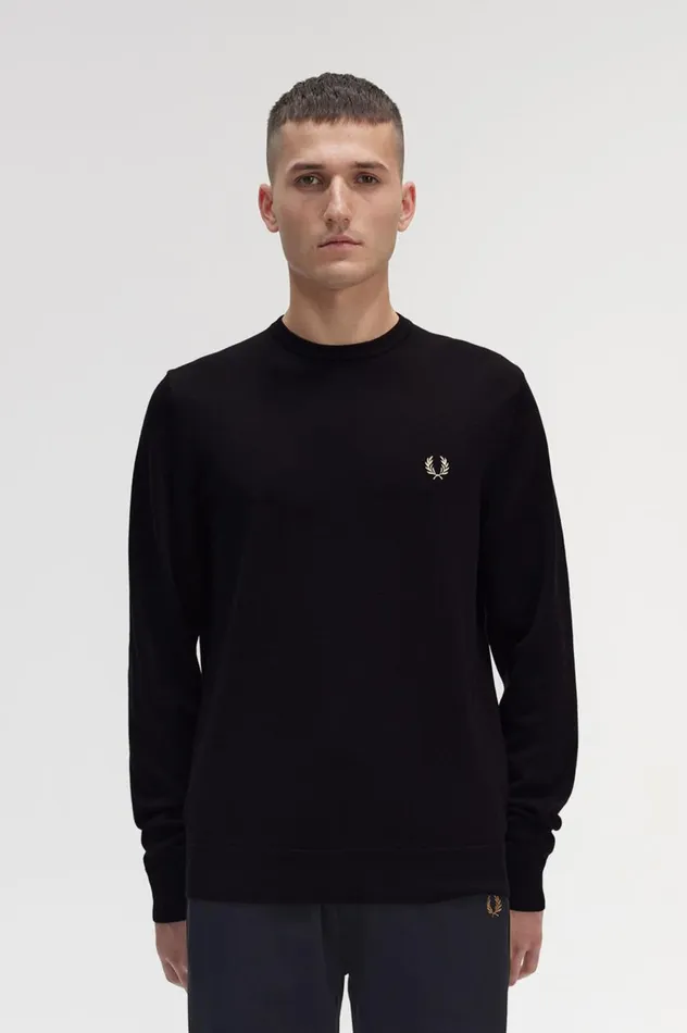 Men Classic Crew Neck Jumper Black Fred Perry Knitwear