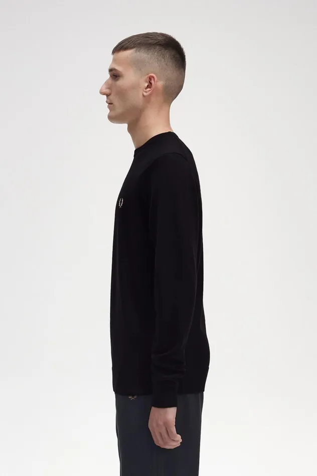 Men Classic Crew Neck Jumper Black Fred Perry Knitwear