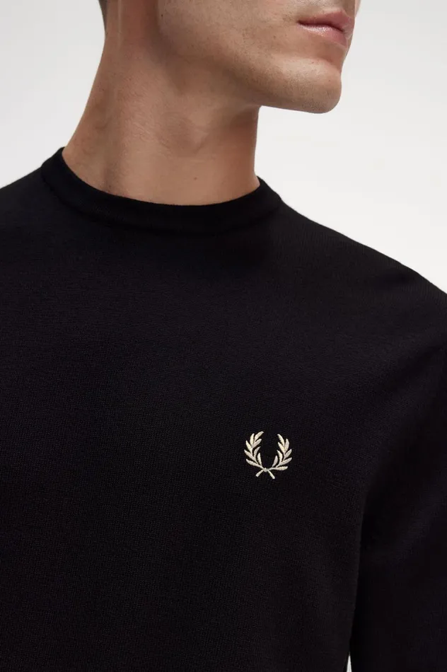 Men Classic Crew Neck Jumper Black Fred Perry Knitwear