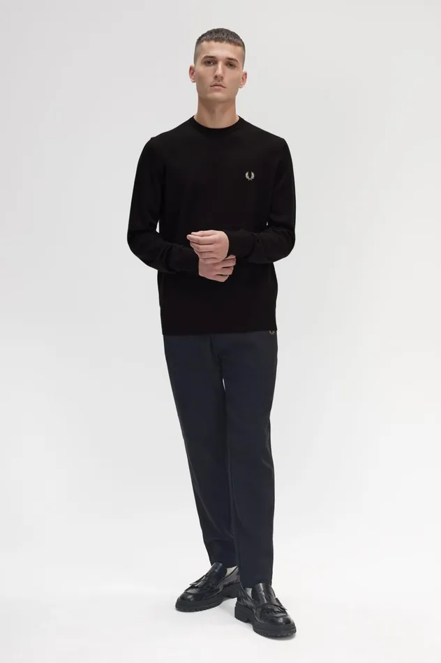 Men Classic Crew Neck Jumper Black Fred Perry Knitwear