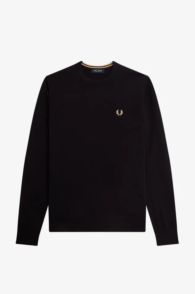 Men Classic Crew Neck Jumper Black Fred Perry Knitwear