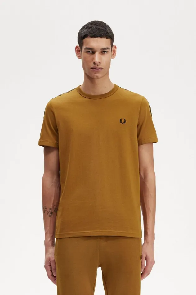 Men Contrast Tape Ringer TShirt Dark Caramelshaded Stone Fred Perry TShirts