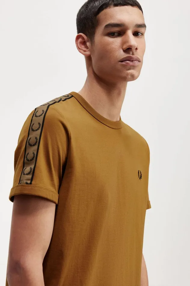 Men Contrast Tape Ringer TShirt Dark Caramelshaded Stone Fred Perry TShirts
