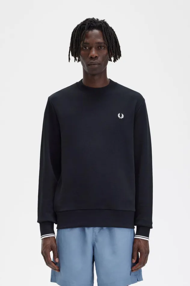 Men Crew Neck Sweatshirt Black Fred Perry Sweatshirts