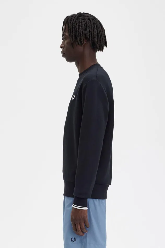Men Crew Neck Sweatshirt Black Fred Perry Sweatshirts