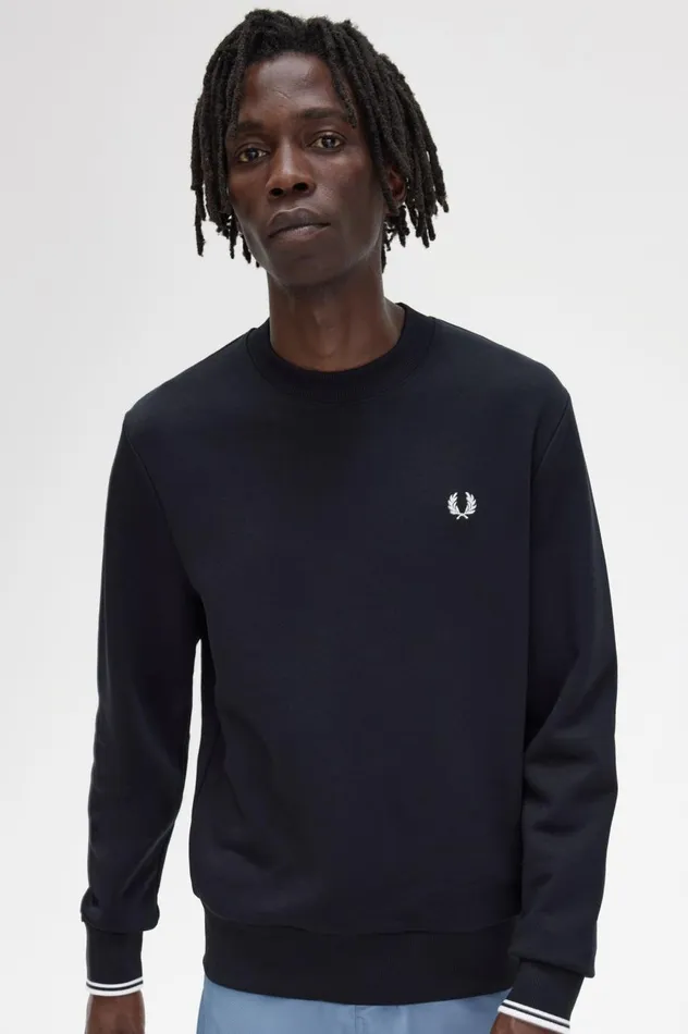 Men Crew Neck Sweatshirt Black Fred Perry Sweatshirts