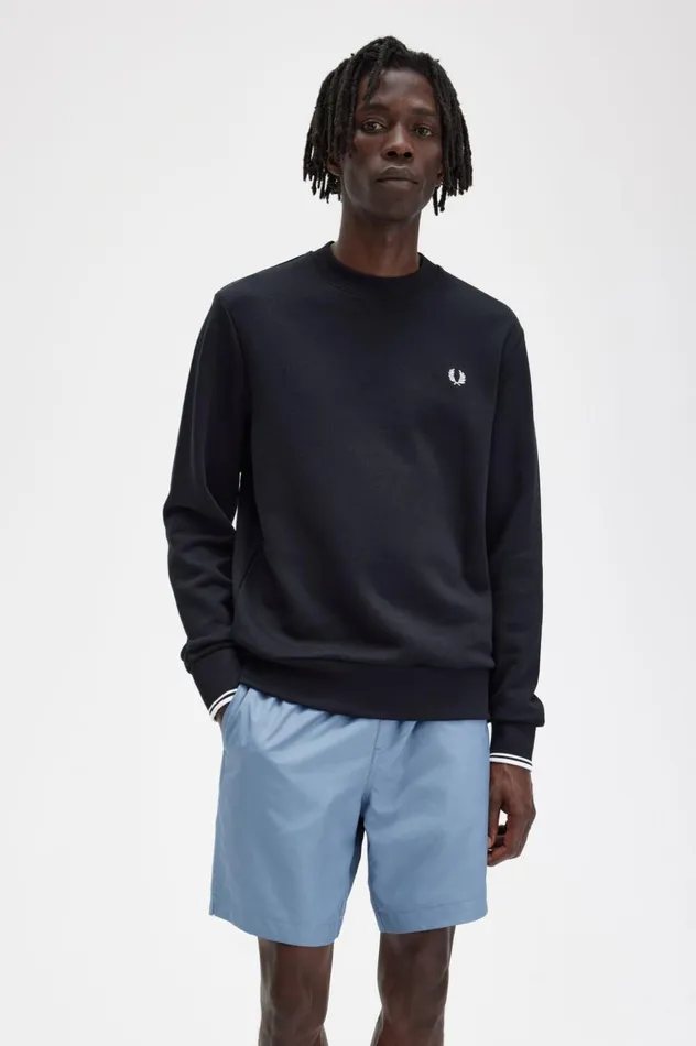 Men Crew Neck Sweatshirt Black Fred Perry Sweatshirts