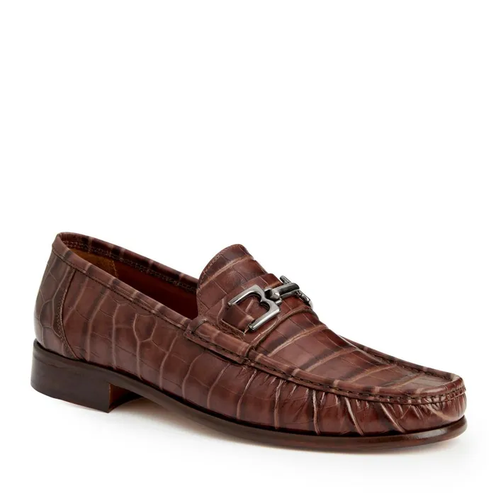 Men Dress Shoes Bruno Magli Trieste Classic Moccasin Brown Croc