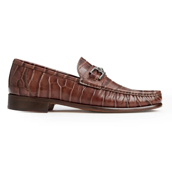 Men Dress Shoes Bruno Magli Trieste Classic Moccasin Brown Croc