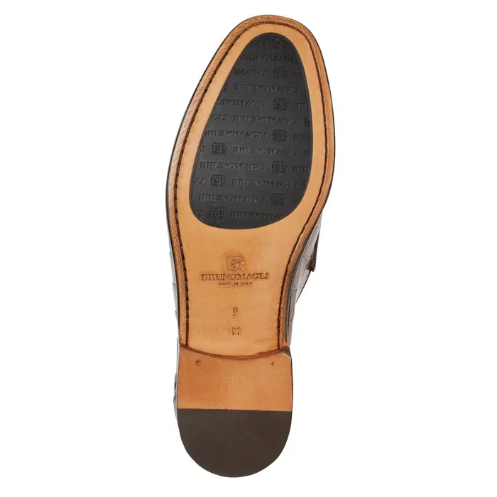 Men Dress Shoes Bruno Magli Trieste Classic Moccasin Brown Croc