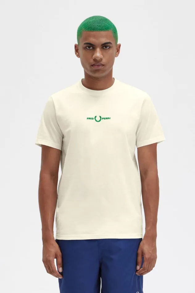 Men Embroidered TShirt Ecru Fred Perry TShirts