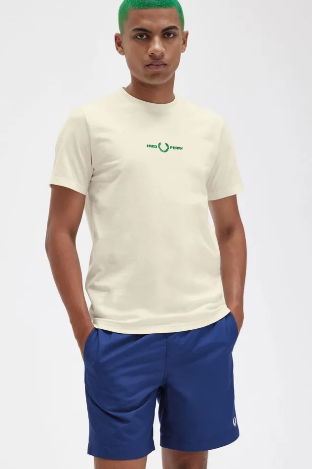Men Embroidered TShirt Ecru Fred Perry TShirts