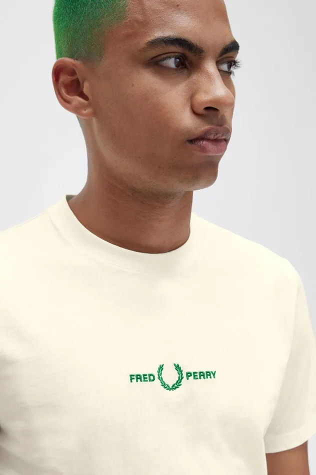 Men Embroidered TShirt Ecru Fred Perry TShirts