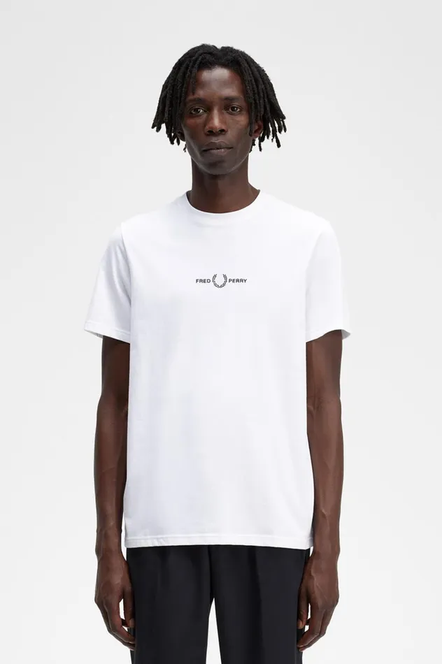 Men Embroidered TShirt White Fred Perry TShirts