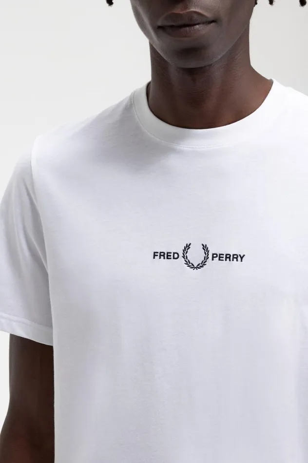 Men Embroidered TShirt White Fred Perry TShirts