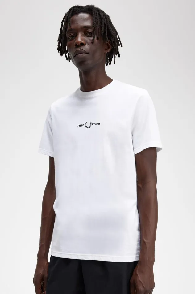 Men Embroidered TShirt White Fred Perry TShirts