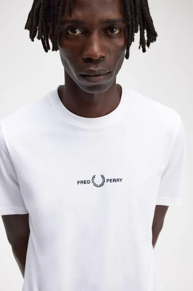 Men Embroidered TShirt White Fred Perry TShirts