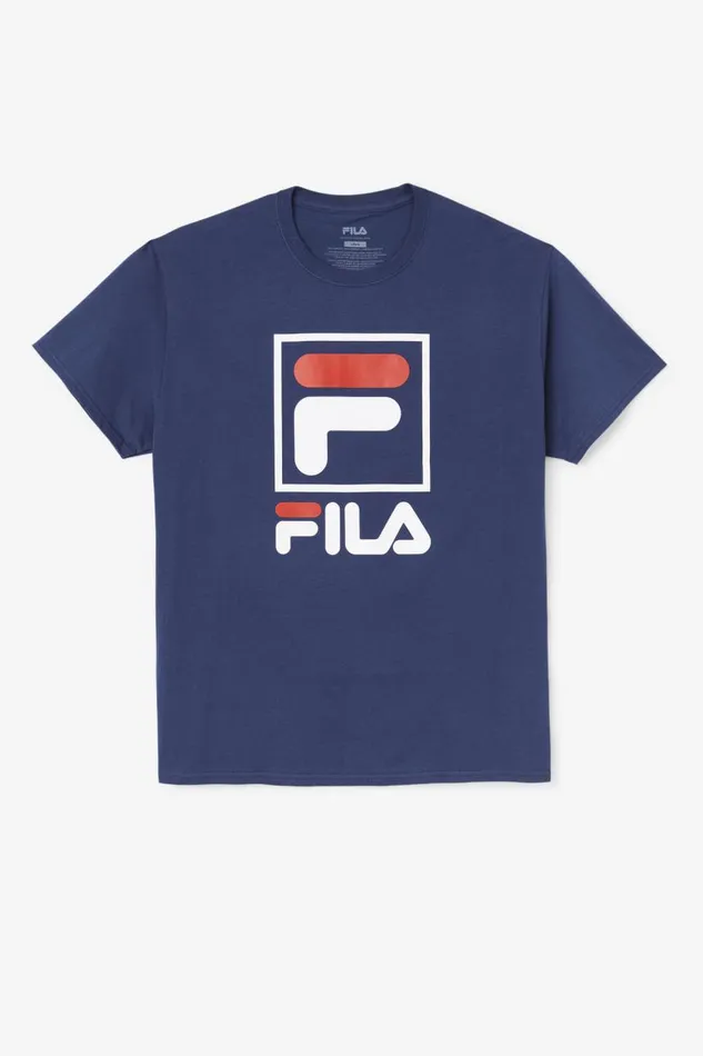 Men Fila Tops Stacked Tee Shirt Fila Navy White Fila Red