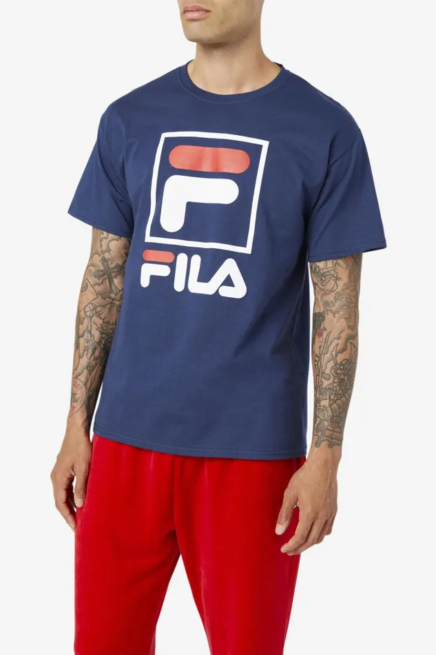Men Fila Tops Stacked Tee Shirt Fila Navy White Fila Red