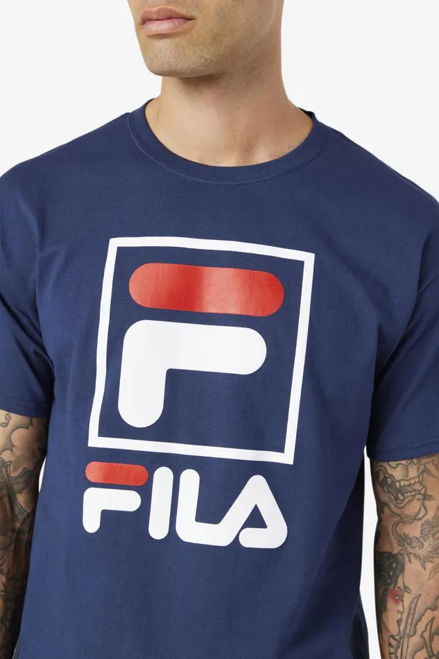 Men Fila Tops Stacked Tee Shirt Fila Navy White Fila Red