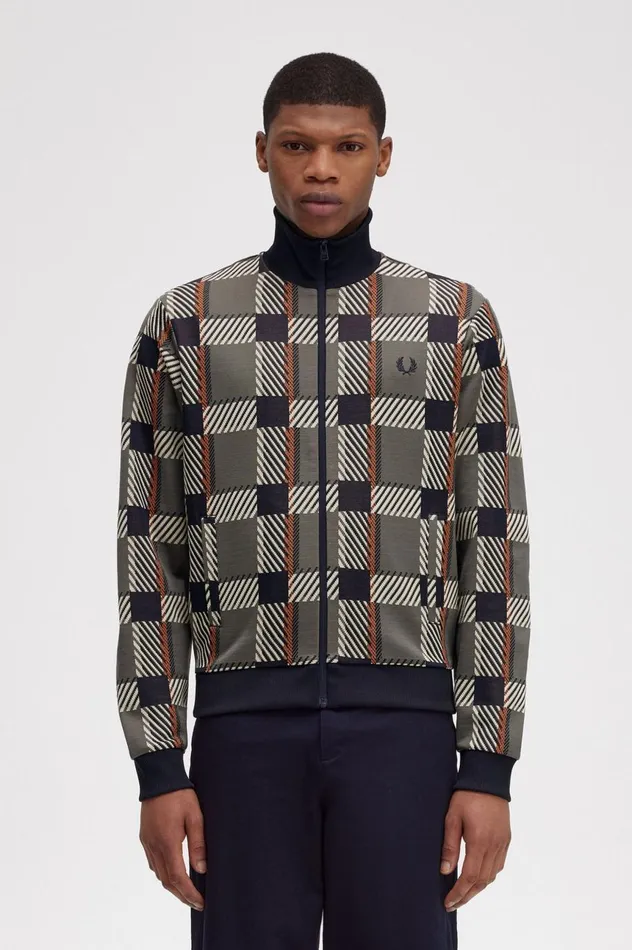 Men Glitch Tartan Track Jacket Field Green Fred Perry Track Jackets