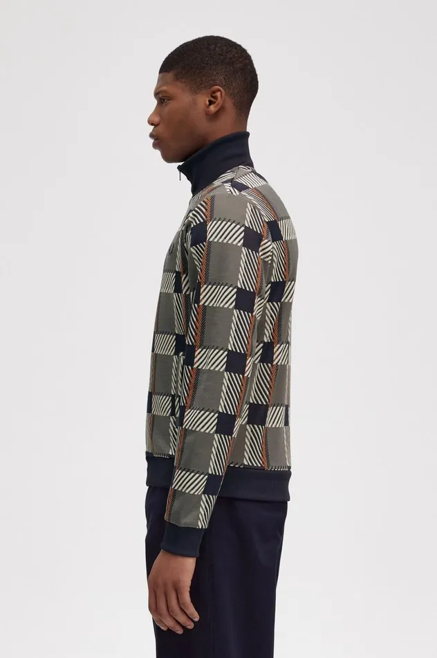 Men Glitch Tartan Track Jacket Field Green Fred Perry Track Jackets