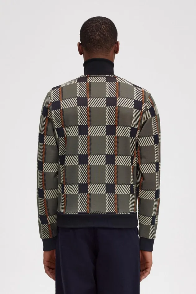 Men Glitch Tartan Track Jacket Field Green Fred Perry Track Jackets
