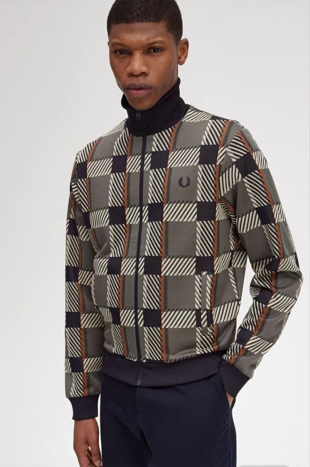 Men Glitch Tartan Track Jacket Field Green Fred Perry Track Jackets