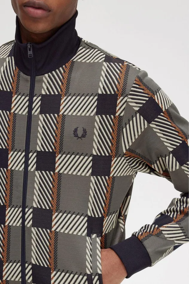Men Glitch Tartan Track Jacket Field Green Fred Perry Track Jackets