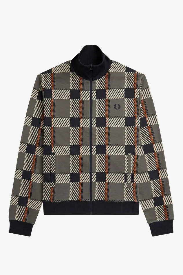 Men Glitch Tartan Track Jacket Field Green Fred Perry Track Jackets