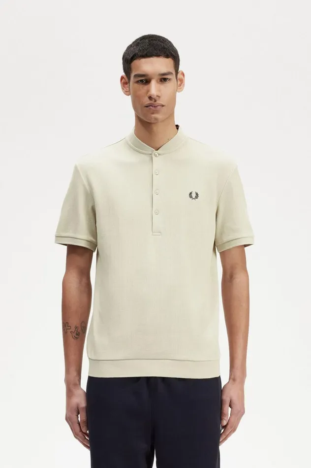 Men Henley Polo Shirt Light Oyster Fred Perry TShirts
