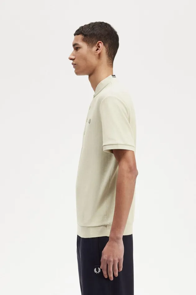 Men Henley Polo Shirt Light Oyster Fred Perry TShirts