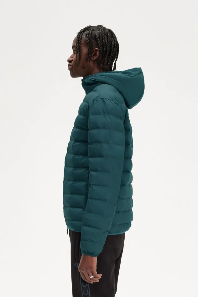 Men Hooded Insulated Jacket Petrol Blue Fred Perry Coats and Jackets