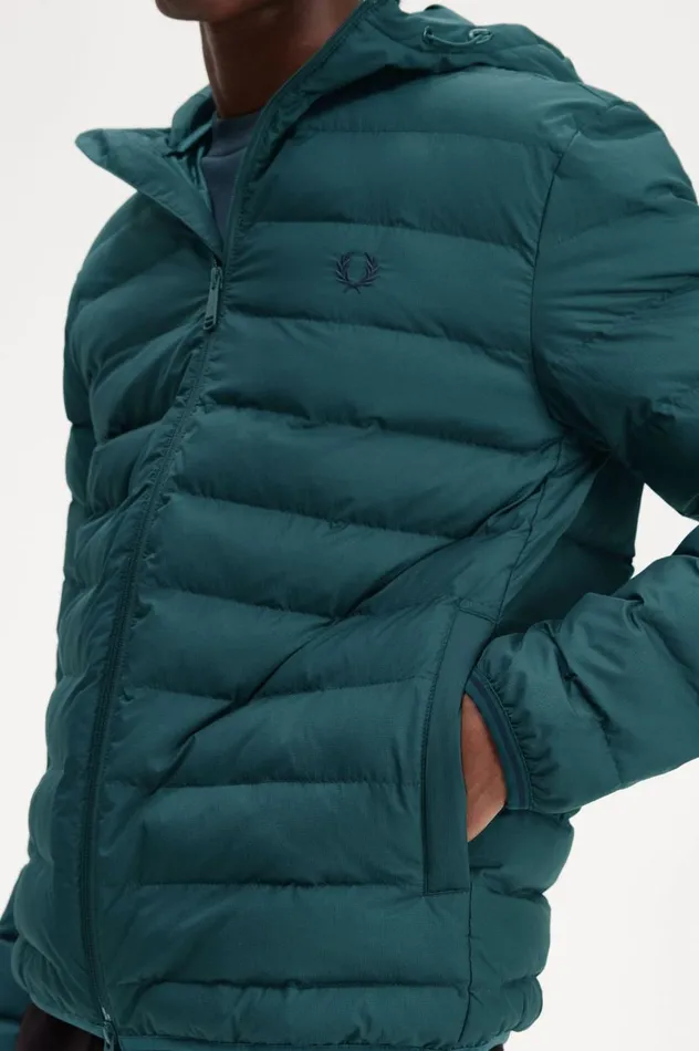 Men Hooded Insulated Jacket Petrol Blue Fred Perry Coats and Jackets