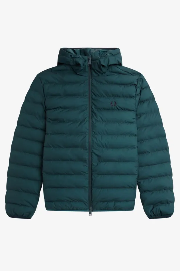 Men Hooded Insulated Jacket Petrol Blue Fred Perry Coats and Jackets