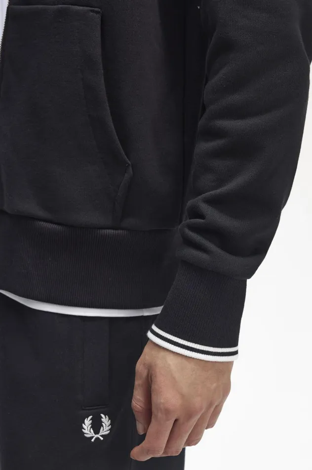Men Hooded Zip Through Sweatshirt Black Fred Perry Sweatshirts