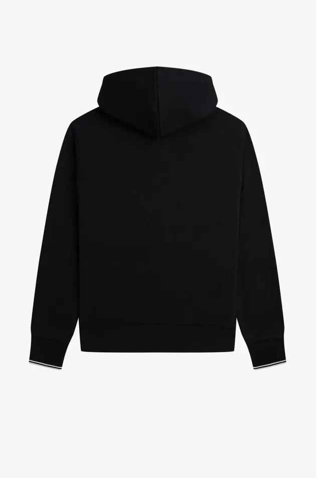 Men Hooded Zip Through Sweatshirt Black Fred Perry Sweatshirts