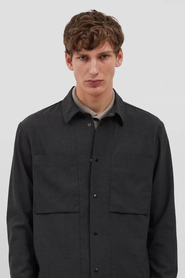 Men Jens Cordura Tech Wool Overshirt Charcoal Melange Norse Projects Overshirts