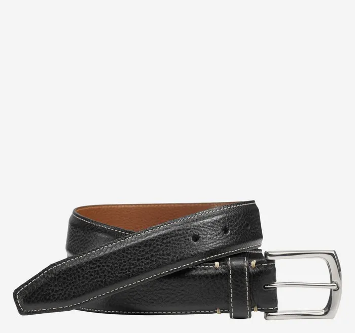 Men Johnston and Murphy Belts Topstitched Leather Belt Black