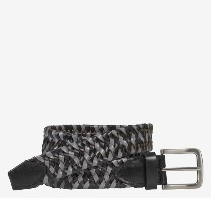 Men Johnston and Murphy Belts Woven StretchLeather Belt Blackgray