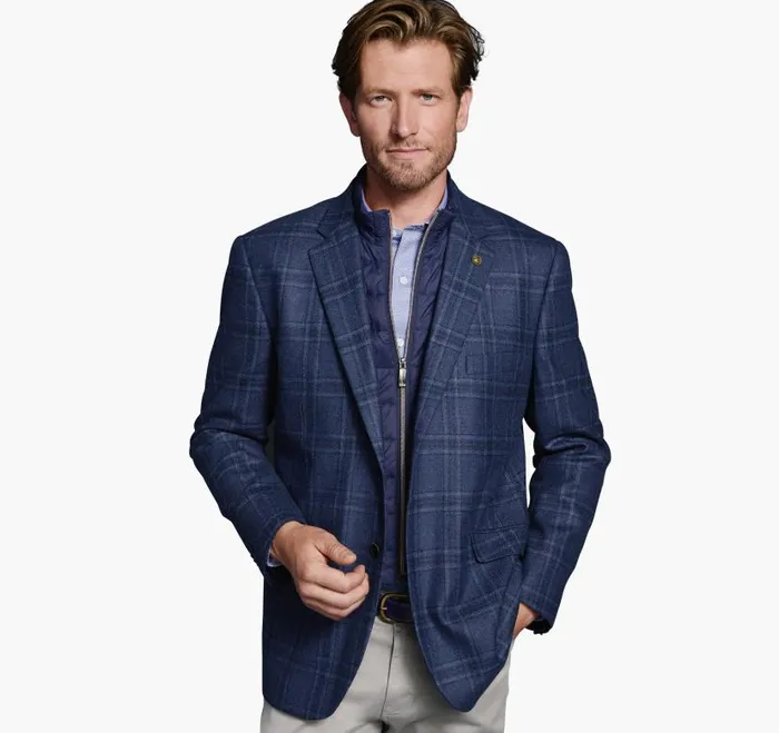 Men Johnston and Murphy Blazers Wool Bib Blazer Blue