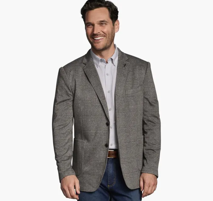 Men Johnston and Murphy Blazers XC Flex Knit Blazer Brown Glen Plaid