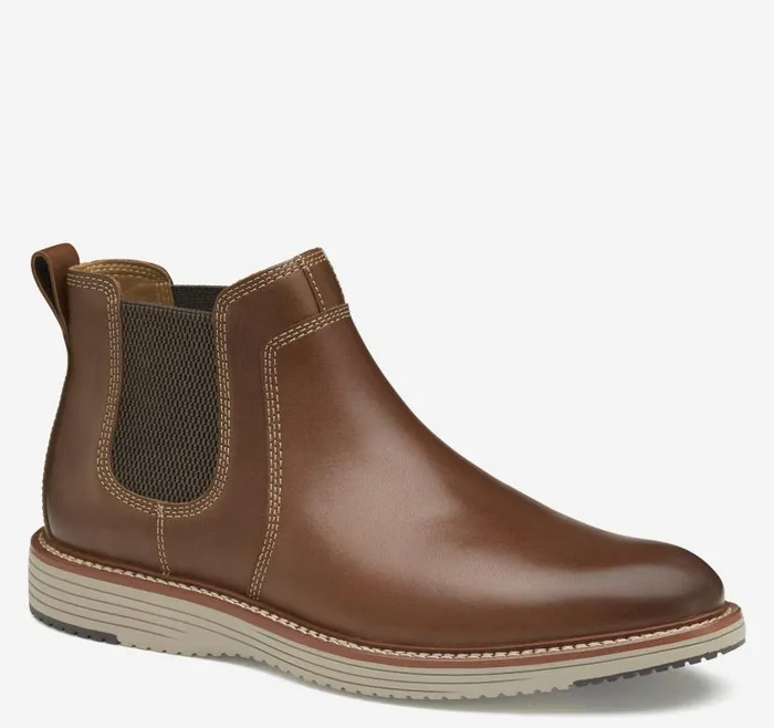 Men Johnston and Murphy Boots Upton Chelsea Boot Tan Full Grain