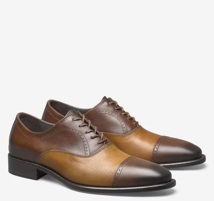 Men Johnston and Murphy LaceUps Ellsworth Cap Toe Browntan Italian Calfskin