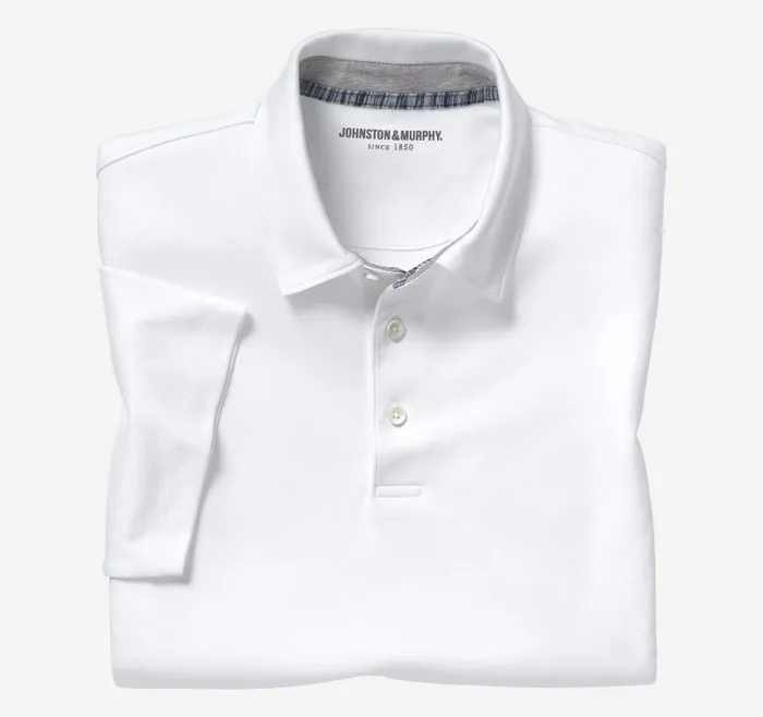Men Johnston and Murphy Polos and Tees Liquid Cotton Polo White