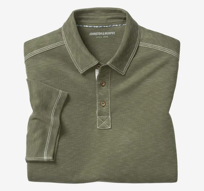 Men Johnston and Murphy Polos and Tees Vintage Slub Polo Olive