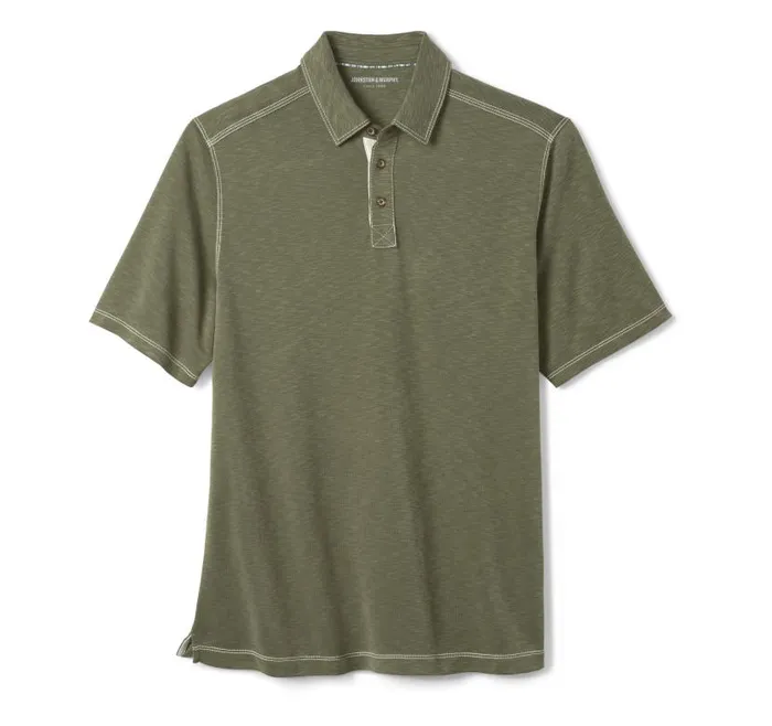 Men Johnston and Murphy Polos and Tees Vintage Slub Polo Olive Men Johnston and Murphy Polos and Tees Vintage Slub Polo Olive