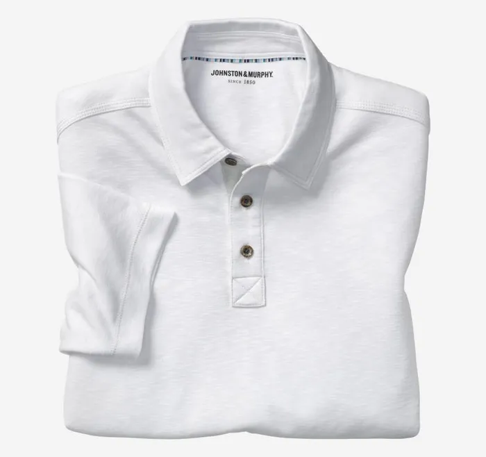 Men Johnston and Murphy Polos and Tees Vintage Slub Polo White